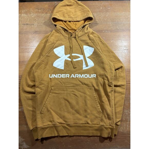 Under Armor ColdGear Hoodie Sweatshirt Men's Small Brown Loose Fit Pullover Logo - Picture 1 of 5